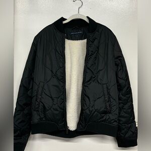 French Connection Black Bomber Jacket with Faux Fur lining (Size L)